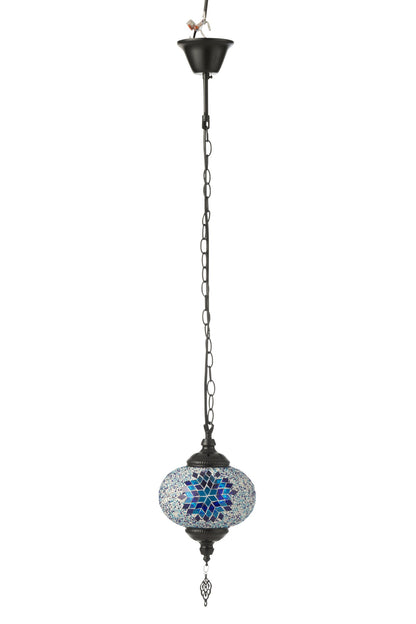 Mosaic glass/metal pendant lamp blue small