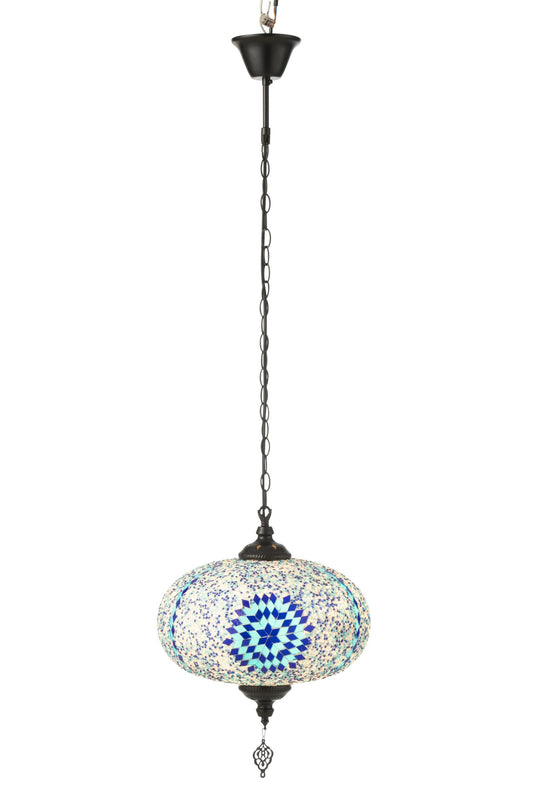 Suspension grande en verre mosaïque/métal bleu