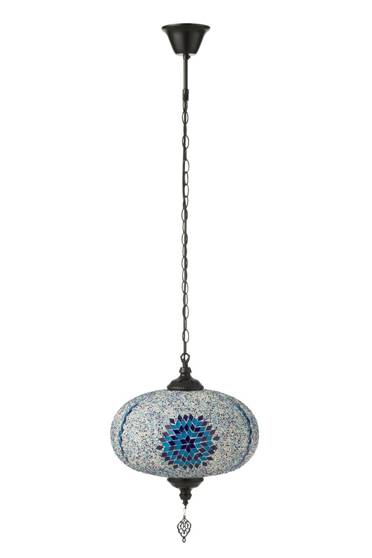 Suspension grande en verre mosaïque/métal bleu