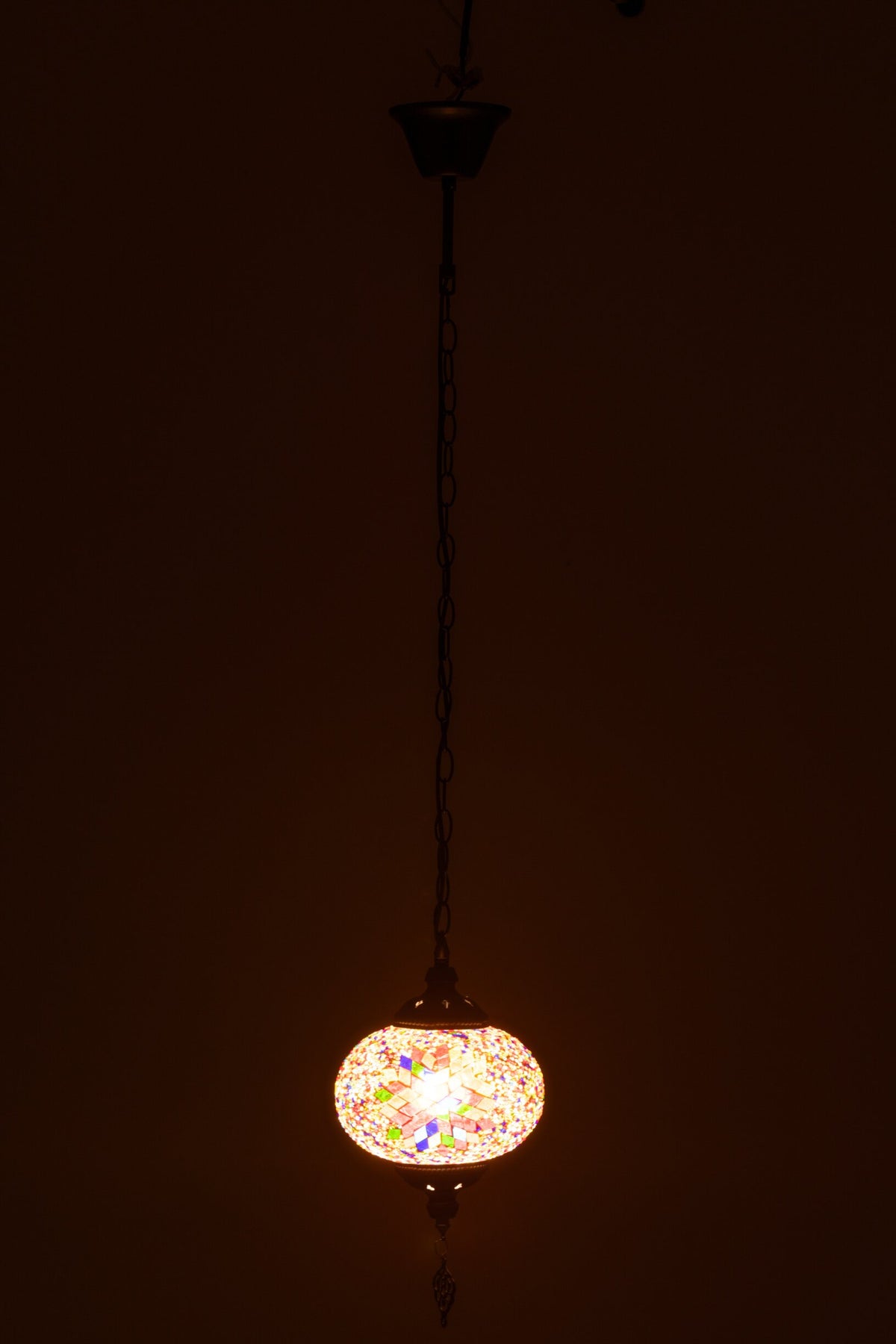 Mosaic glass/metal pendant lamp orange small