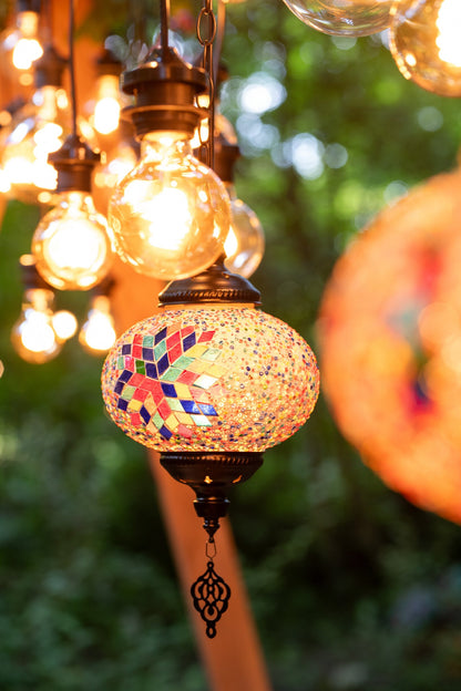 Mosaic glass/metal pendant lamp orange small