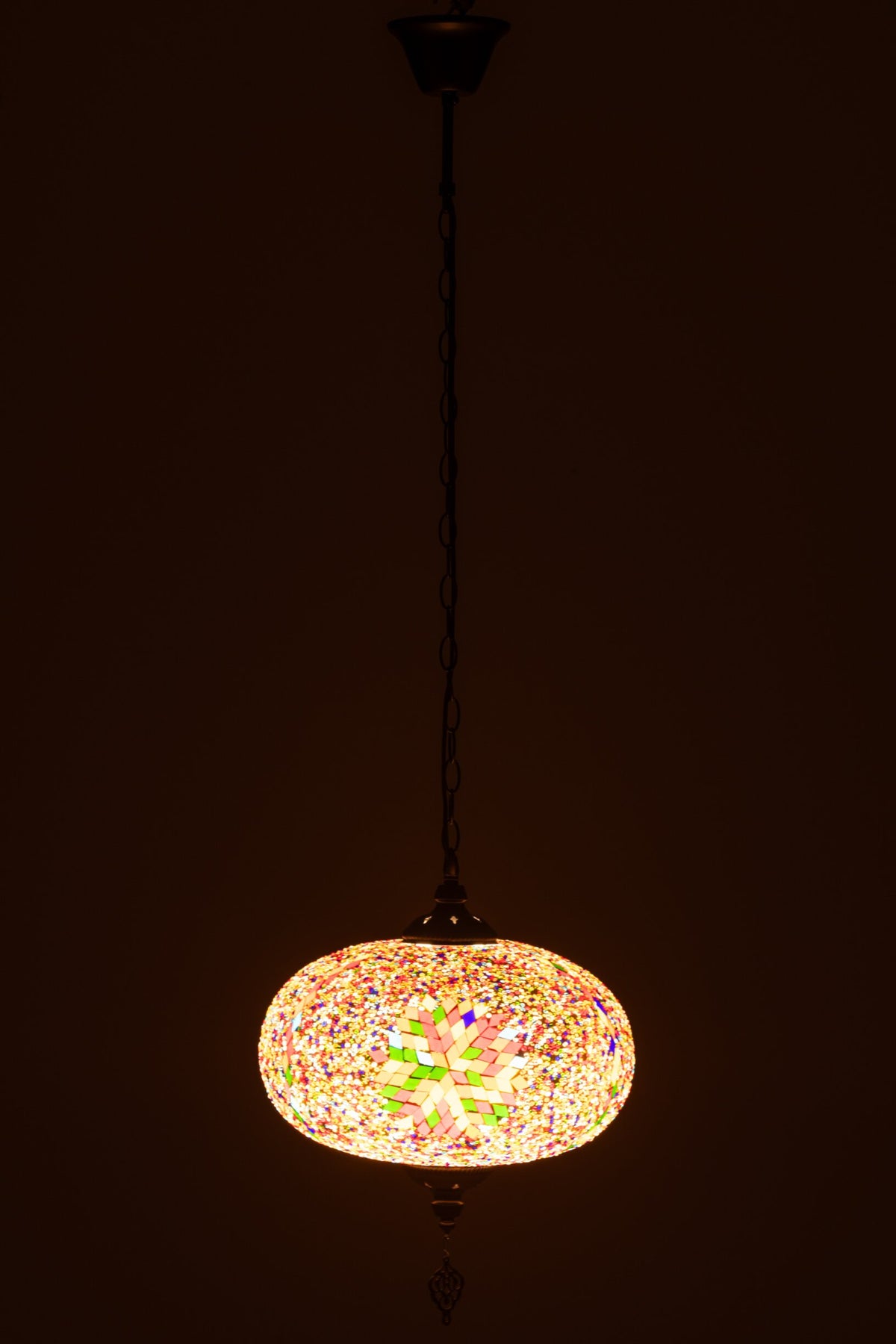Suspension grande en verre mosaïque/métal orange