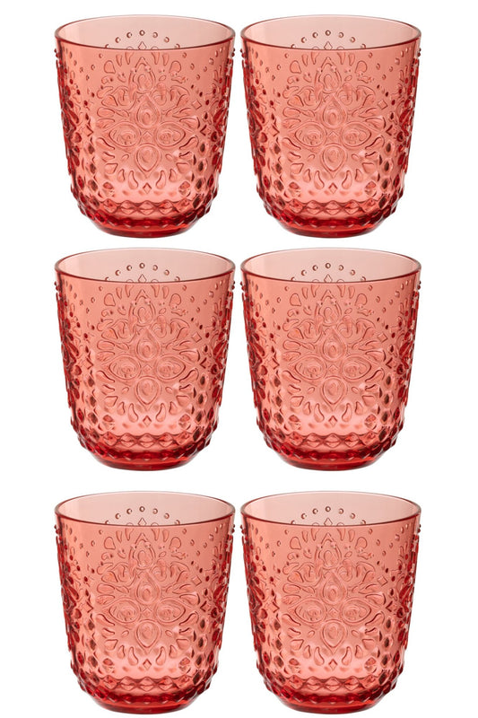 Set van 6 drinkglas kunststof rood
