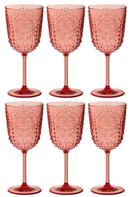 Set van 6 wijnglas kunststof rood