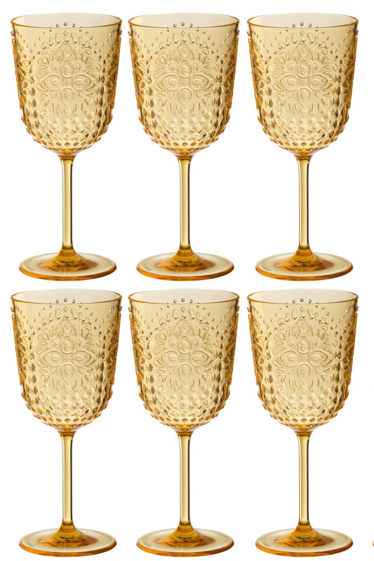 Set van 6 wijnglas kunststof geel