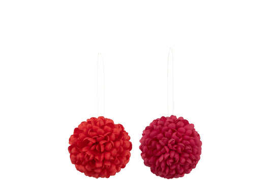 Flower Ball dia16cm Artificial Pink/Red Assortment Of 2