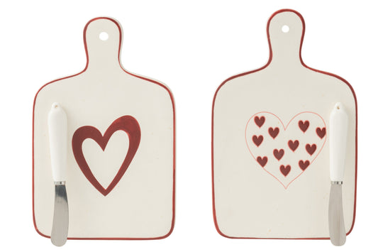 Snijplank harten porselein wit/rood assortiment van 2