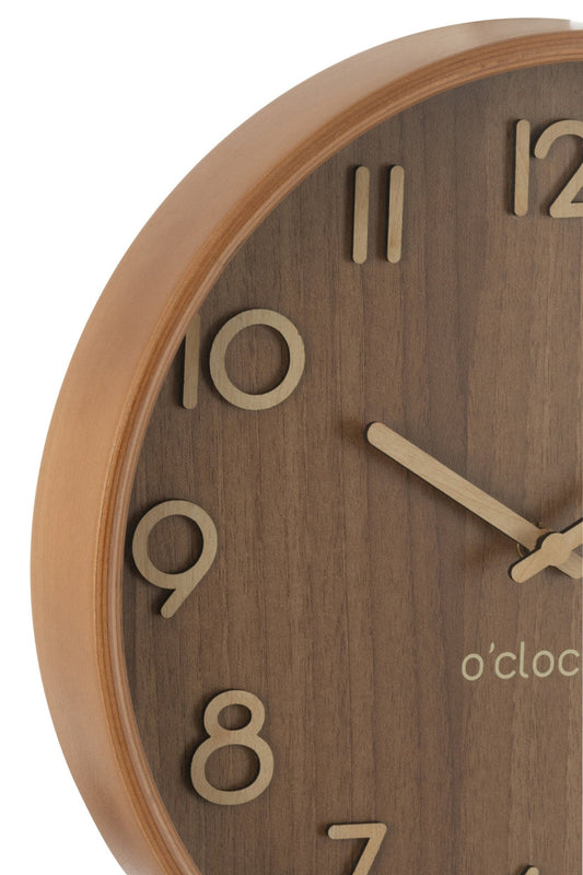 Wall Clock Plywood/Mdf Dark Natural Small