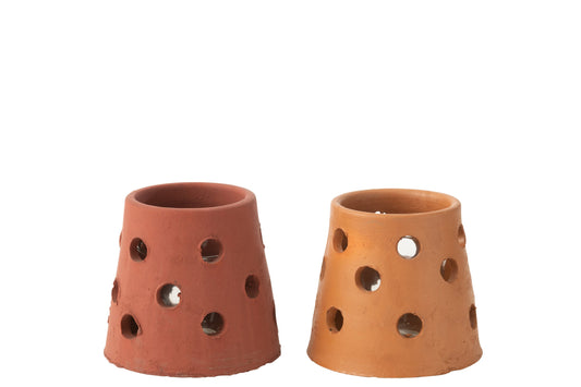 Theelichthouder Gaia Smal Klei/Glas Rood/Bruin Assortiment Van 3