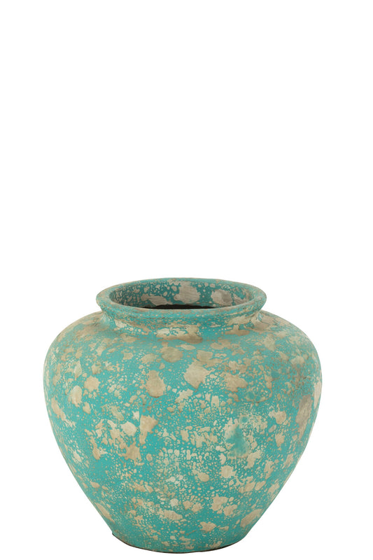 Flowerpot Antique Round Cement Azur