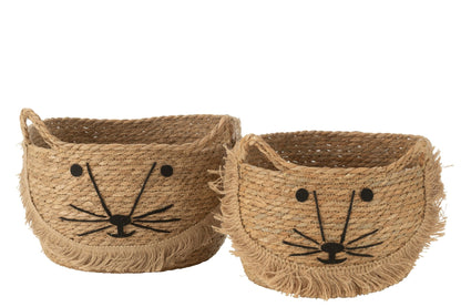 Set of 2 natural/black wicker cat baskets
