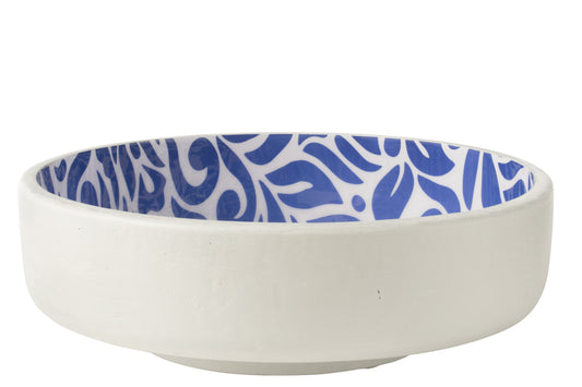 Bol à salade motif floral mangue bois bleu/blanc