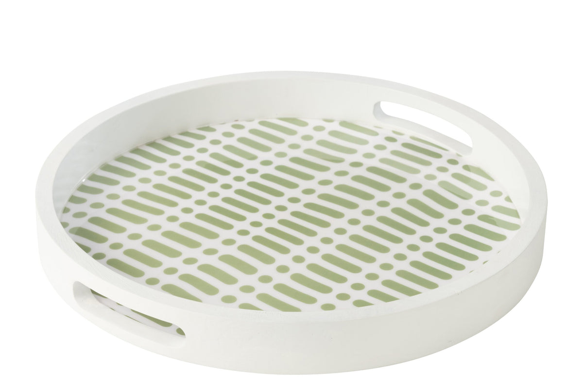 Dienblad rond met handvatten mango hout groen/wit