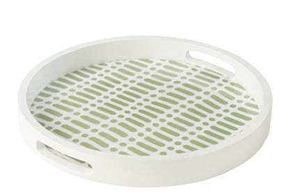 Dienblad rond met handvatten mango hout groen/wit
