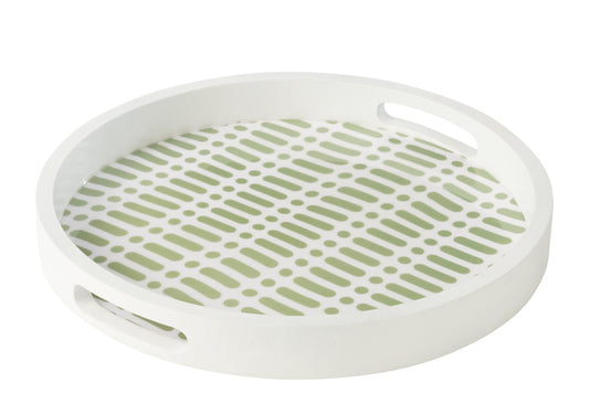 Dienblad rond met handvatten mango hout groen/wit