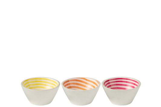 Bol spirale en bois de manguier rose/orange/jaune, taille moyenne, assortiment de 3