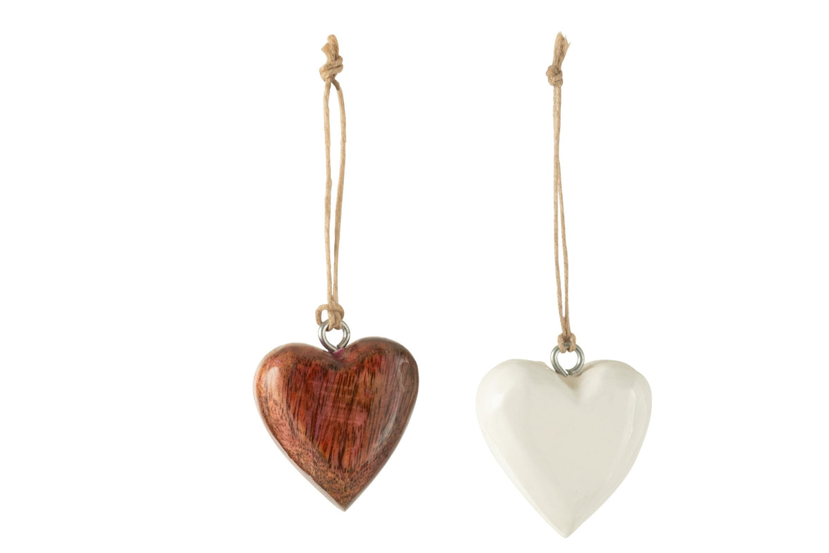 Box Of 48pcs Hanging Heart Mango Wood White/Pink