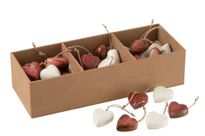 Box Of 48pcs Hanging Heart Mango Wood White/Pink