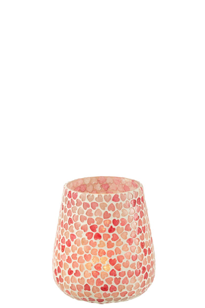 Theelichthouder Hart Mozaiek Glas Roze Large
