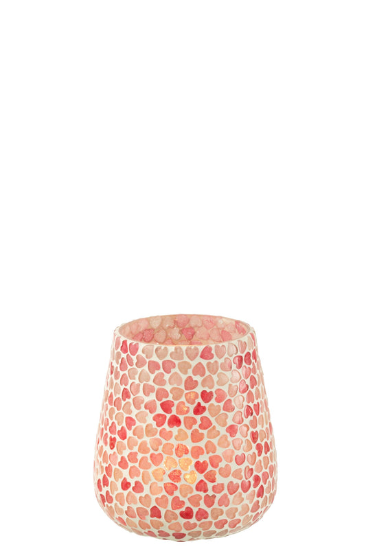 Theelichthouder Hart Mozaiek Glas Roze Large
