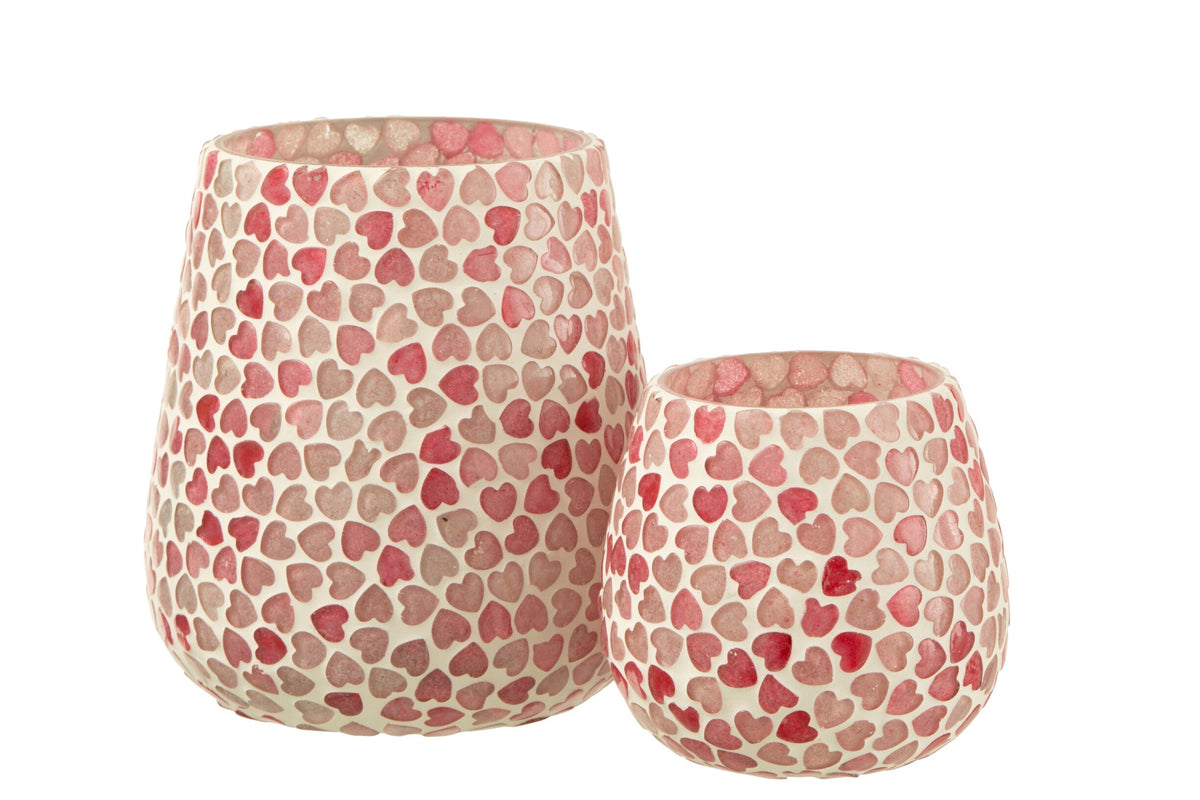 Theelichthouder Hart Mozaiek Glas Roze Large