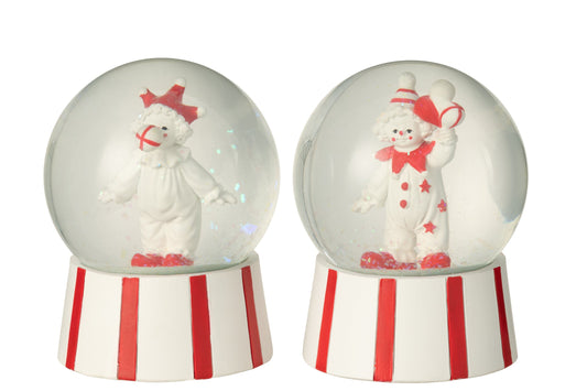 Water Globe Clown Stone Red/White Assortment Of 2