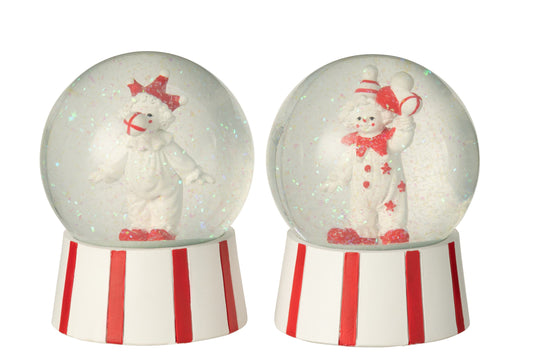 Water Globe Clown Stone Red/White Assortment Of 2