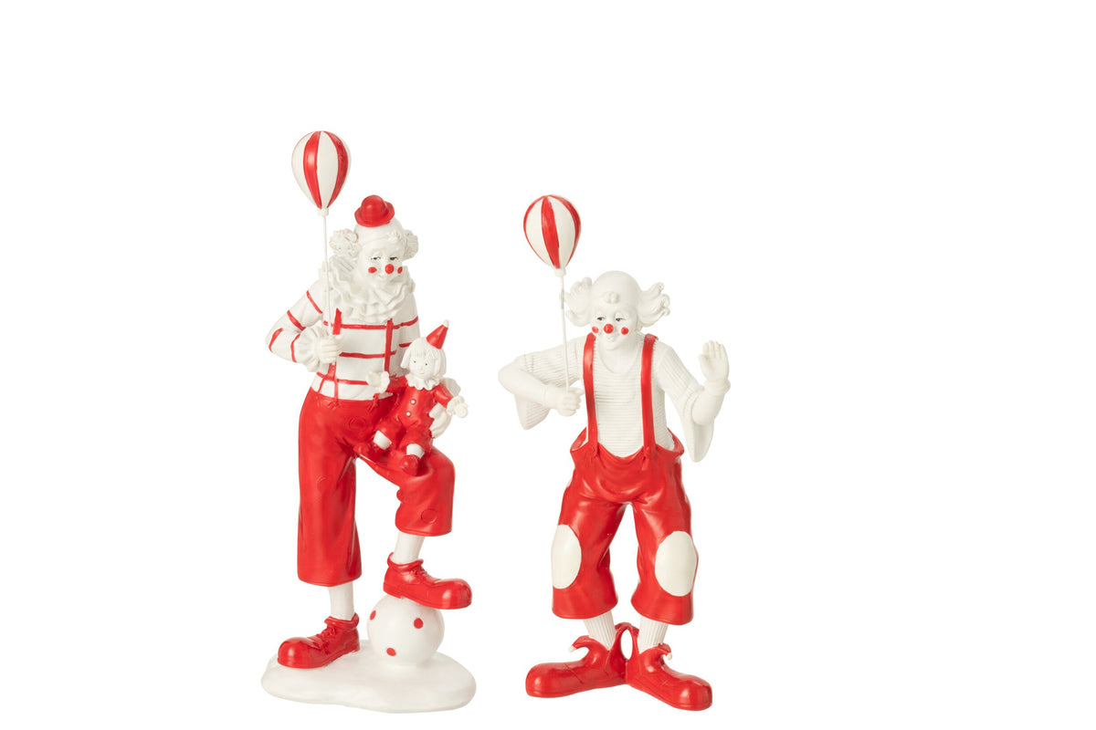 Clown Balloon + Doll Stone Red/White Assortment Of 2