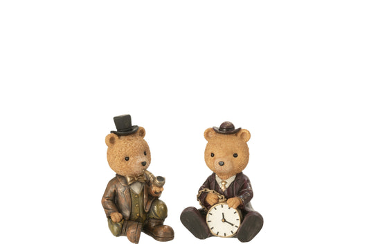 Bear Sitting Pipe + Clock Stone Multicolored Assortment Of 2