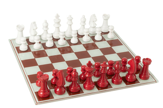Chess Set Board Polyresin White/Christmas Red