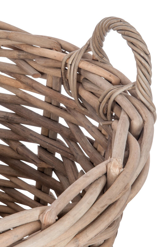 Set 2 manden rond + handvat riet naturel 75x60cm