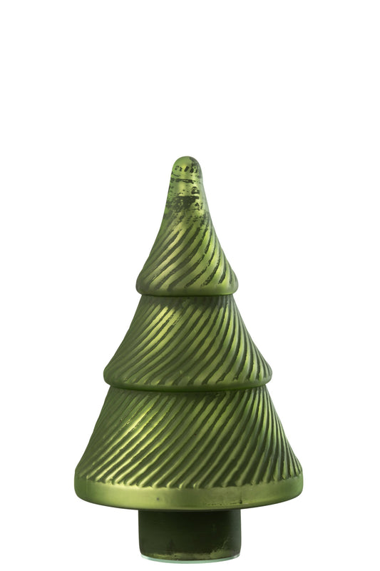 Christmas Tree Oxydised Ribbed Glass Green Small