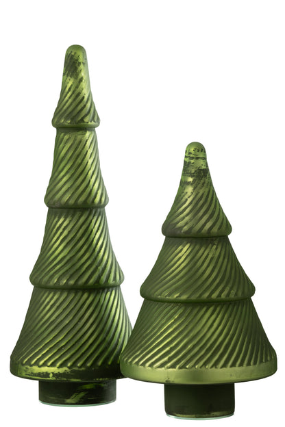 Christmas Tree Oxydised Ribbed Glass Green Large