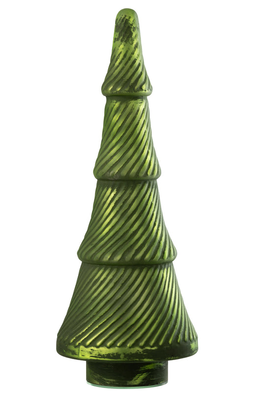 Christmas Tree Oxydised Ribbed Glass Green Large