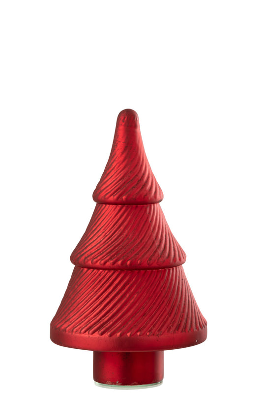 Christmas Tree Oxydised Ribbed Glass Red Small