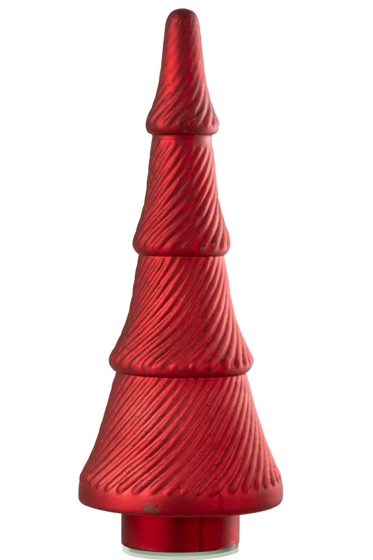 Christmas Tree Oxydised Ribbed Glass Red Large