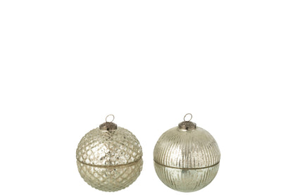 Geurkaars Kerstbal Glas Zilverkleurig Small Assortiment Van 2