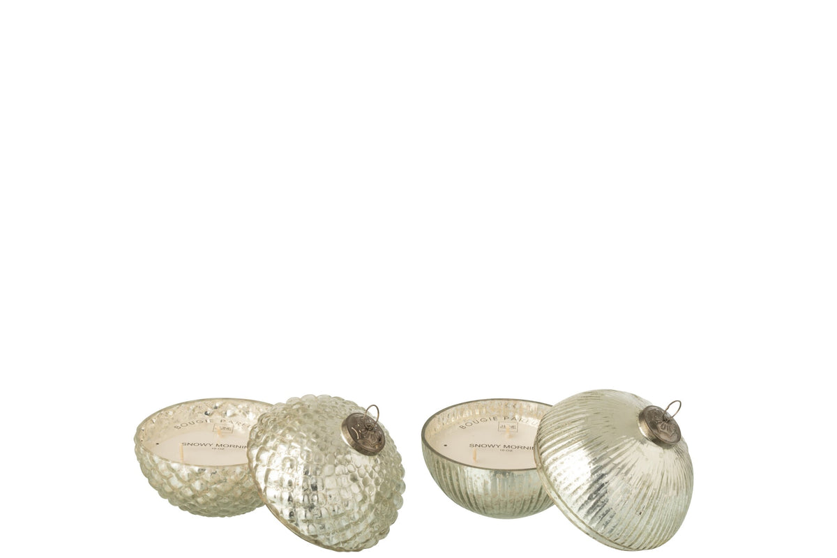 Geurkaars Kerstbal Glas Zilverkleurig Small Assortiment Van 2