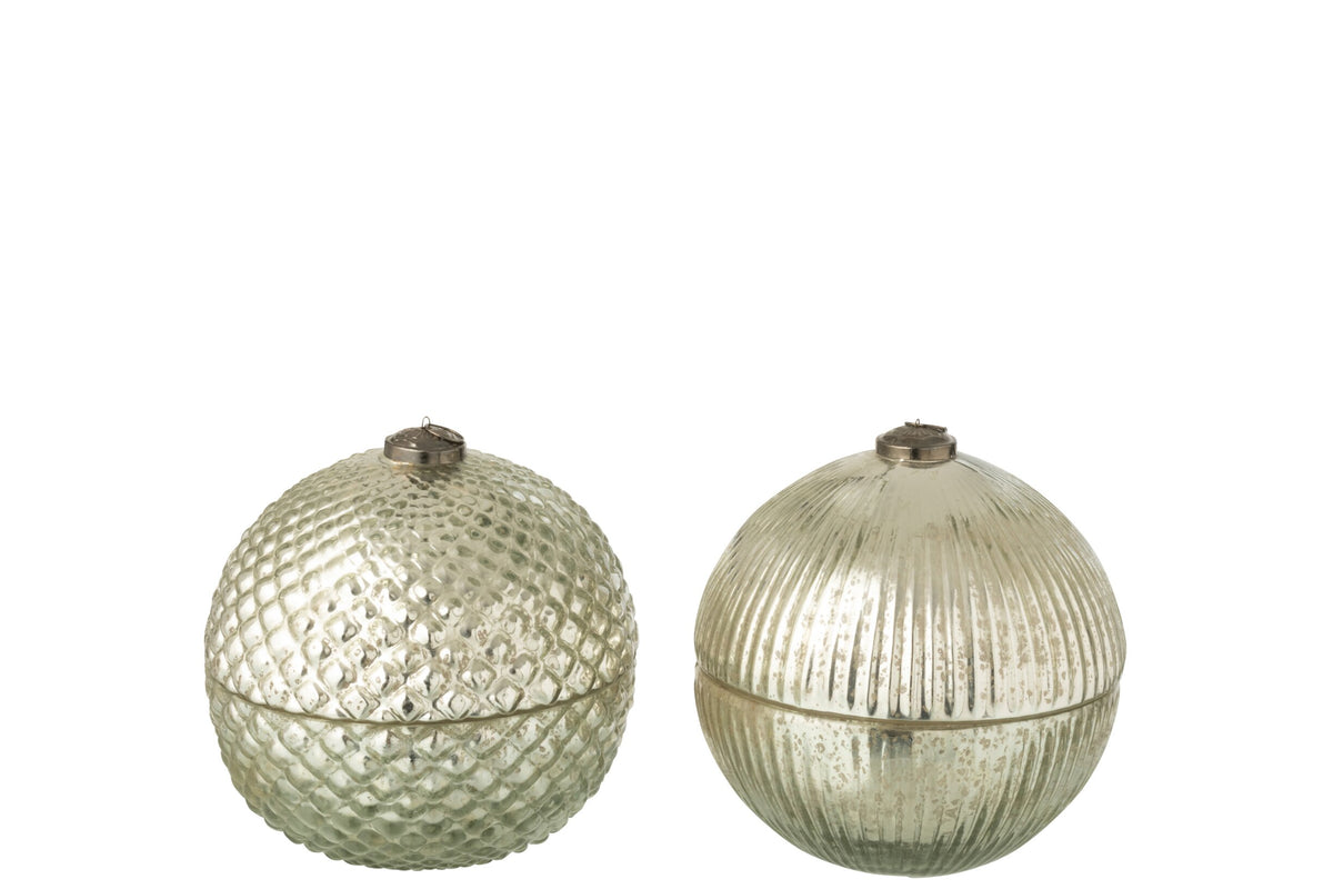 Geurkaars Kerstbal Glas Zilverkleurig Large Assortiment Van 2