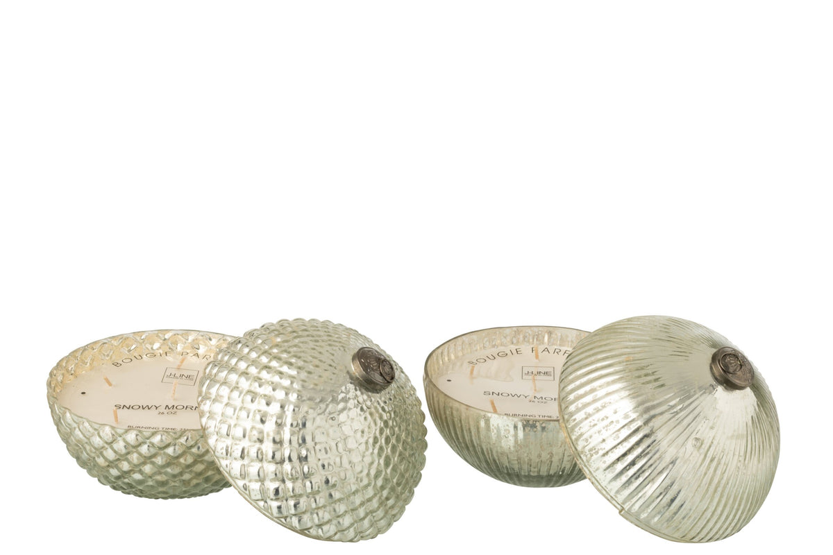 Geurkaars Kerstbal Glas Zilverkleurig Large Assortiment Van 2