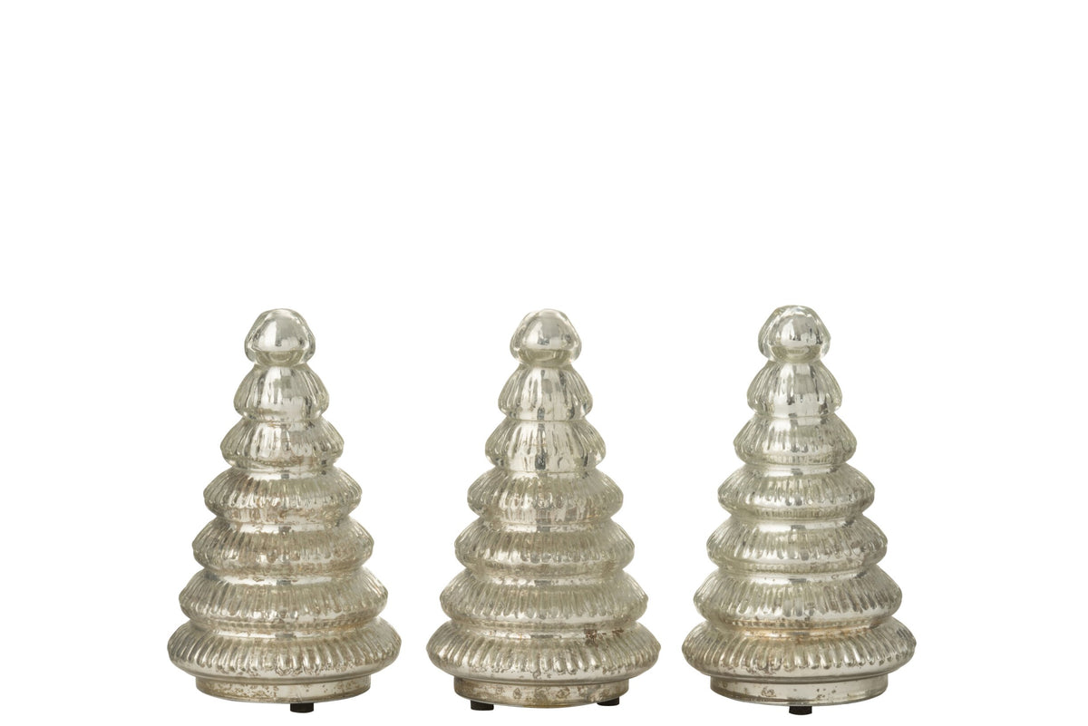 Box Of 3 Tree LED Ribbed Glass Silver Colored