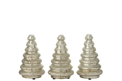 Box Of 3 Tree LED Ribbed Glass Silver Colored