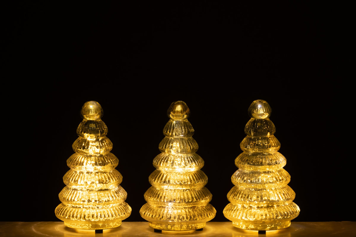 Box Of 3 Tree LED Ribbed Glass Silver Colored