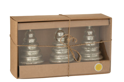 Box Of 3 Tree LED Ribbed Glass Silver Colored