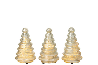 Box Of 3 Tree LED Ribbed Glass Silver Colored