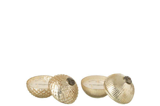 Geurkaars Kerstbal Glas Goudkleurig Small Assortiment Van 2