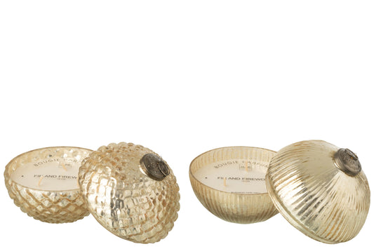 Geurkaars Kerstbal Glas Goudkleurig Large Assortiment Van 2