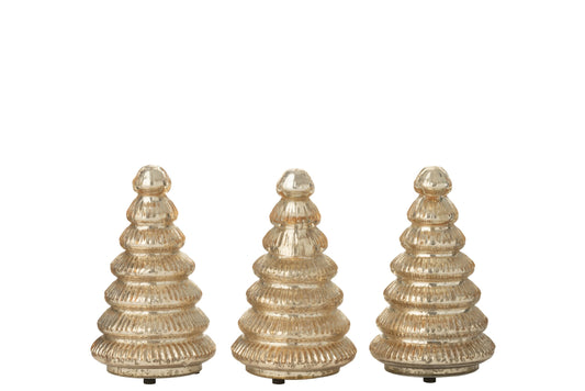 Box Of 3 Tree LED Ribbed Glass Gold Colored