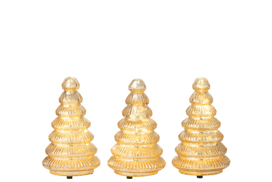 Box Of 3 Tree LED Ribbed Glass Gold Colored