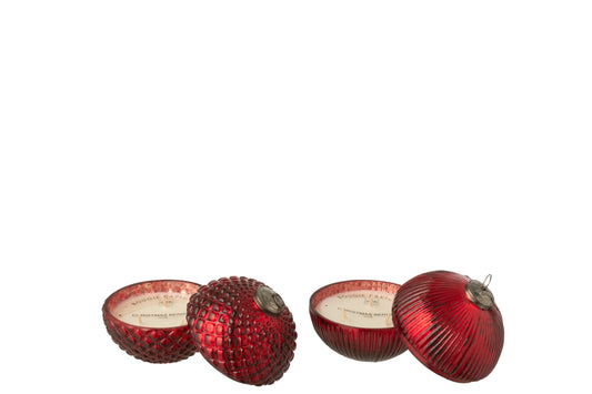 Geurkaars Kerstbal Glas Kerstrood Small Assortiment Van 2